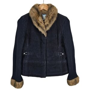 Urchin Lambswool Blend Faux Fur Corduroy Jacket Sz Medium Black Y2K Retro Vibes